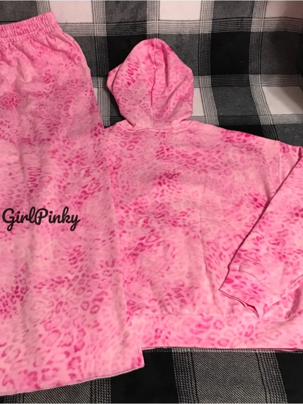 VS PINK IVY FLEECE CAMPUS FULL ZIP & SWEATPANTS PINK LEOPARD PRINT LOGO XS